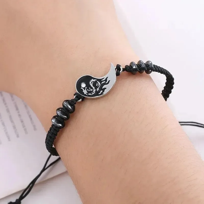 Chinese Style Retro Hand rope Tai Chi Double Dragon Bracelet
