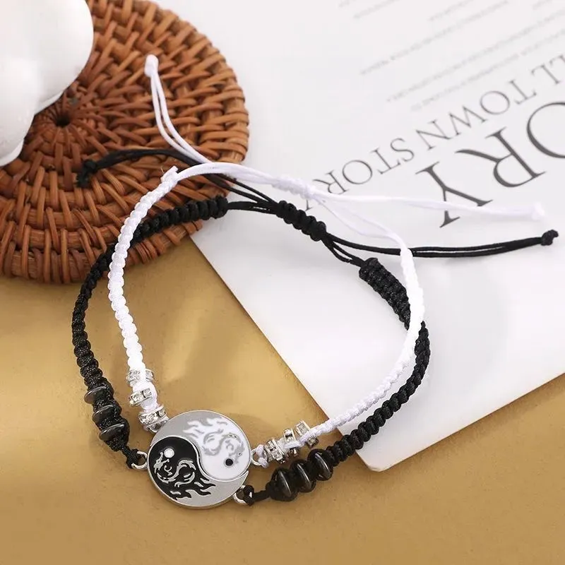 Chinese Style Retro Hand rope Tai Chi Double Dragon Bracelet