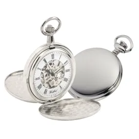 Chrome Twin Lid Full Hunter Skeleton Pocket Watch by Woodfords CHR1062