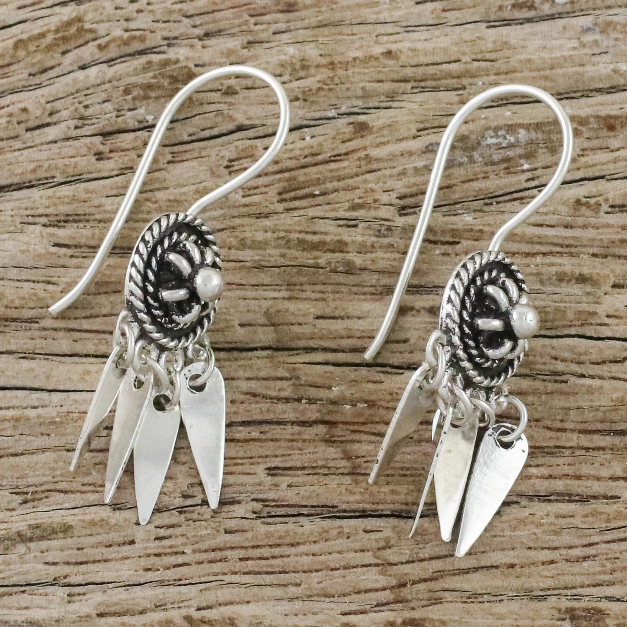 Circular Sterling Silver Chandelier Earrings from Thailand - La Na Wheels | NOVICA