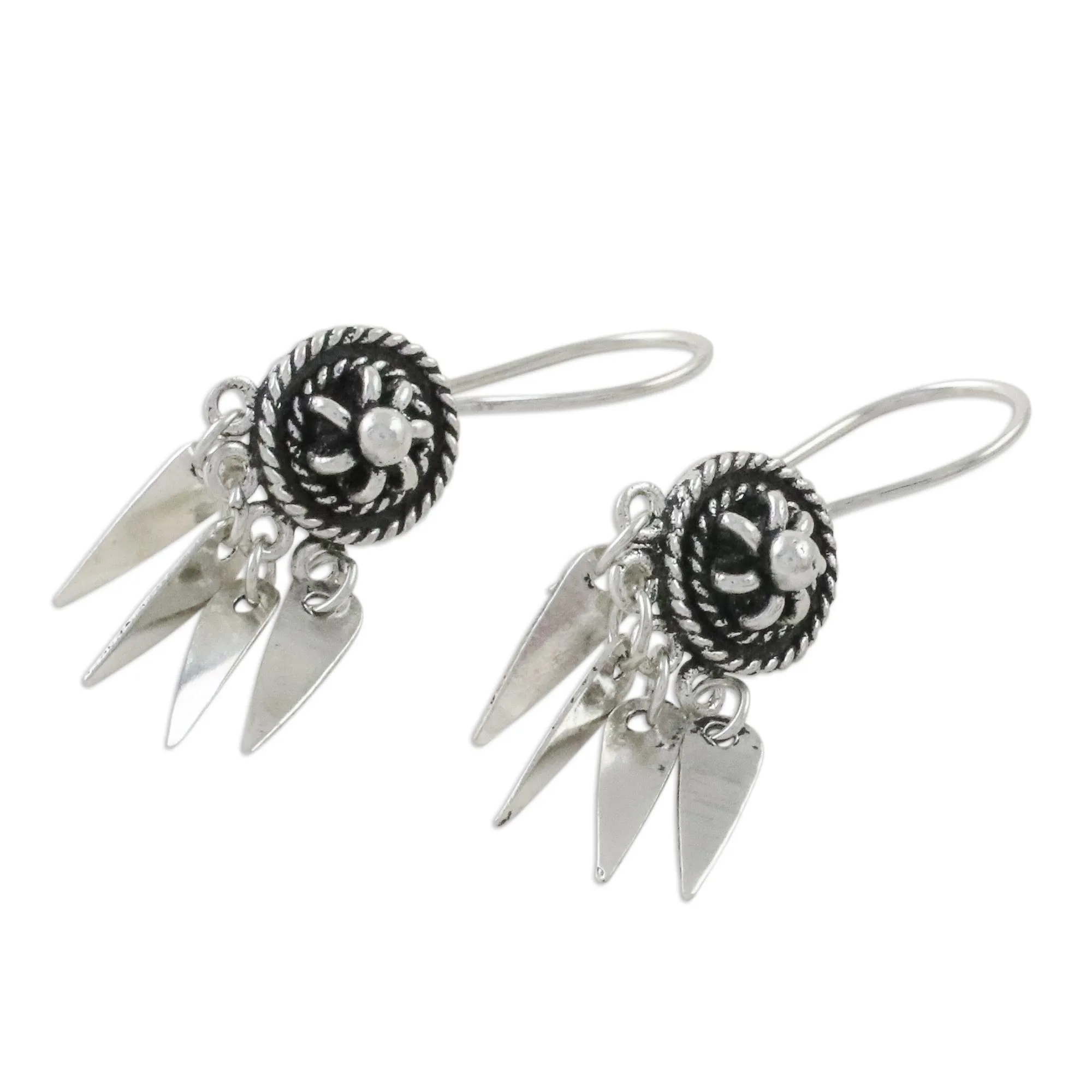 Circular Sterling Silver Chandelier Earrings from Thailand - La Na Wheels | NOVICA