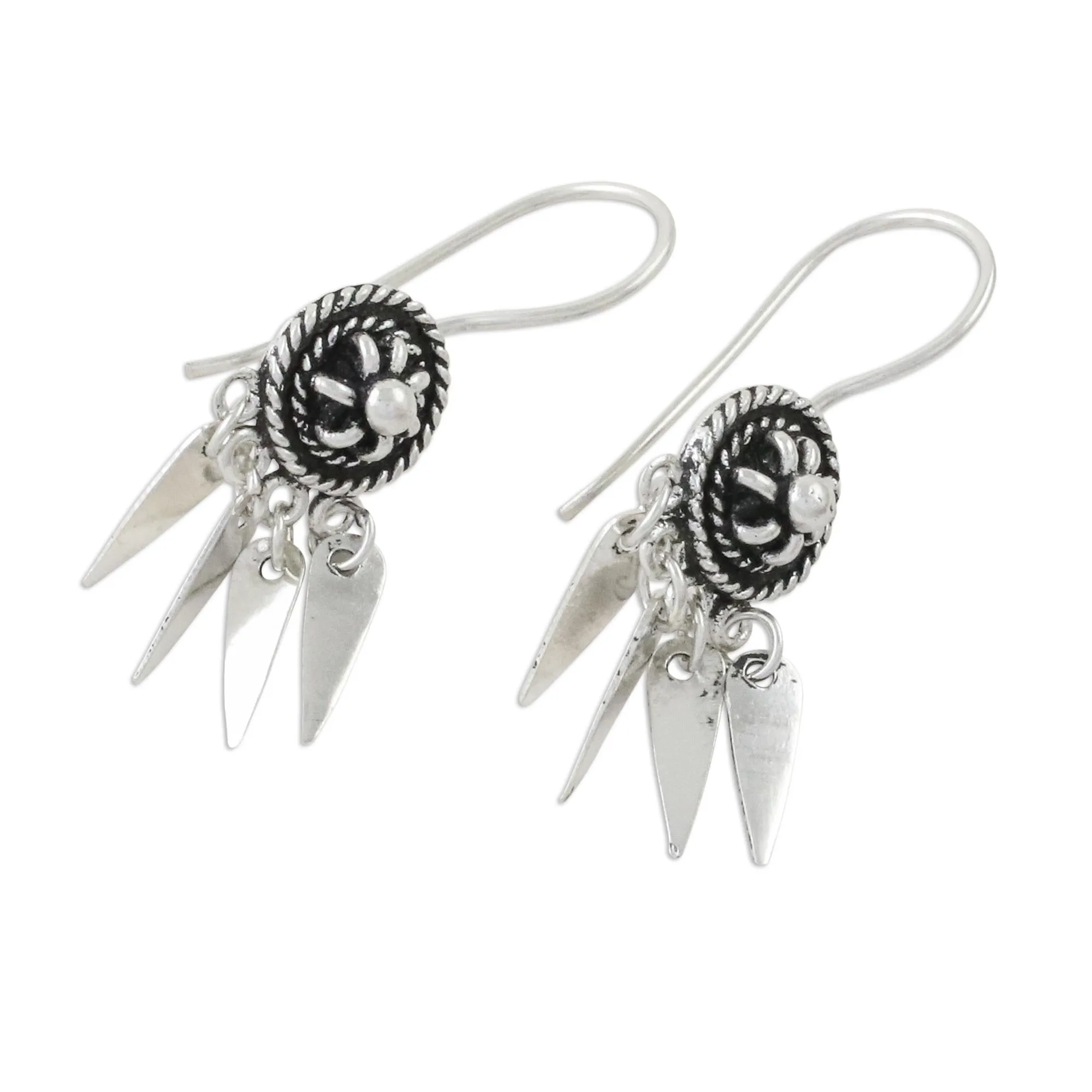 Circular Sterling Silver Chandelier Earrings from Thailand - La Na Wheels | NOVICA