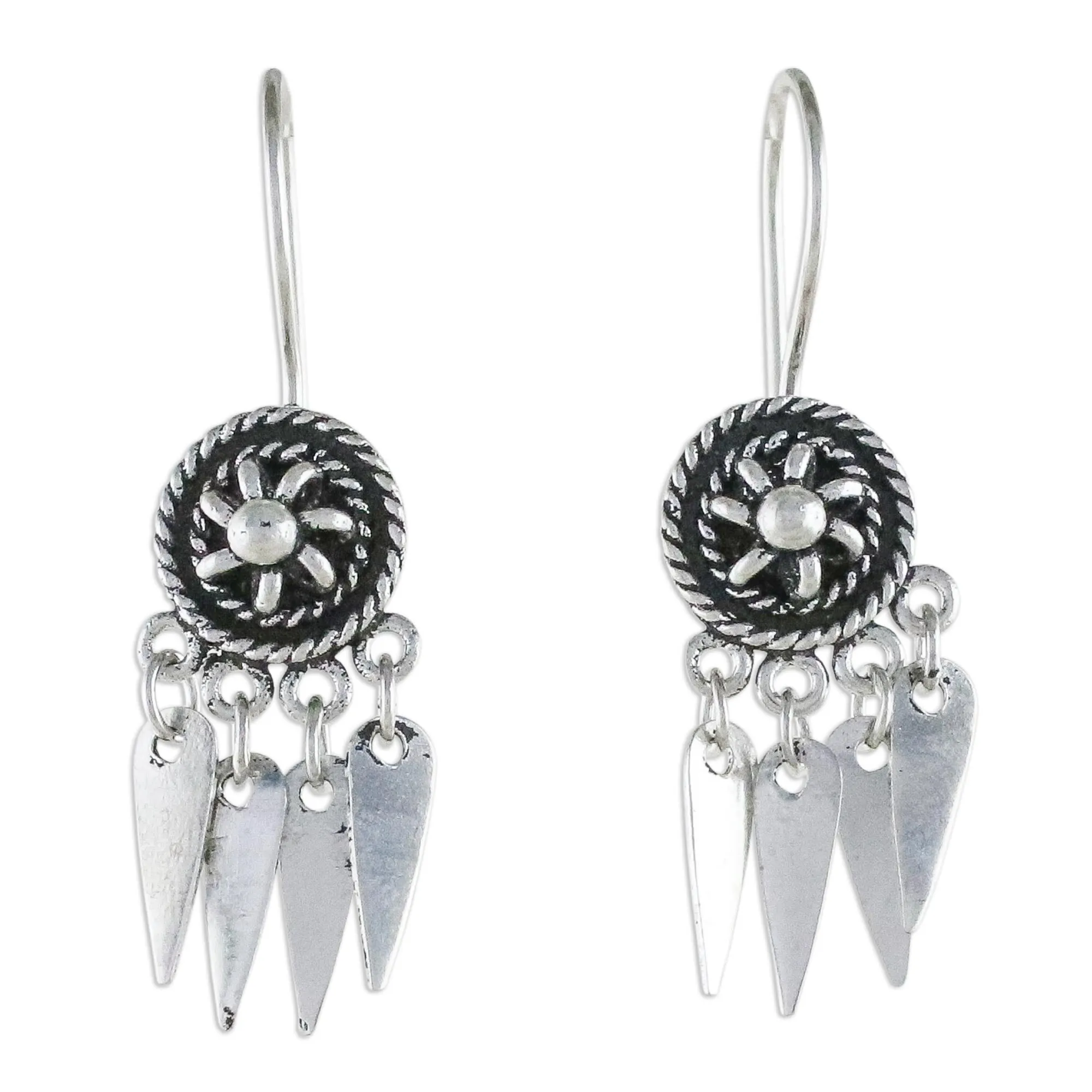 Circular Sterling Silver Chandelier Earrings from Thailand - La Na Wheels | NOVICA