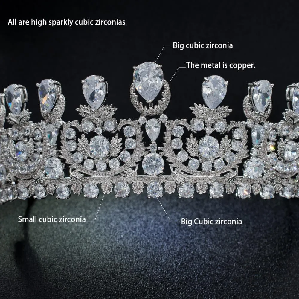 Classic Cubic Zirconia Big Royal Wedding Bridal Tiara Crown HG1162