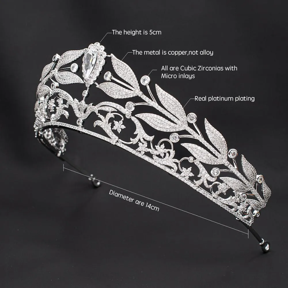 Classic Cubic Zirconia Wedding Tiara Crown,Crystal Royal Tiaras for Bide CH10341