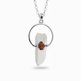 Clear Quartz Laser & Garnet Necklace