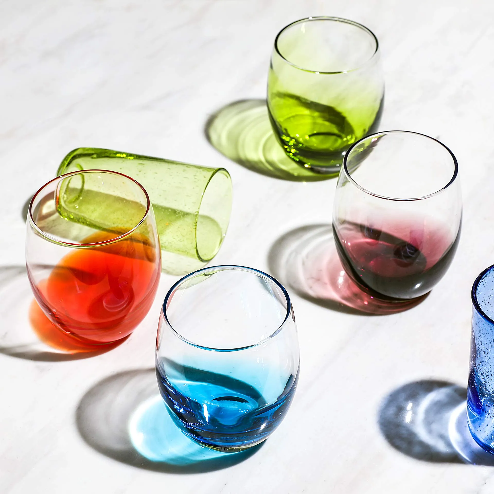 Colored Water Glasses Hand Made Glass Tumblers Set,14 OZ of 4 Colors