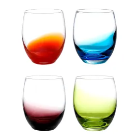 Colored Water Glasses Hand Made Glass Tumblers Set,14 OZ of 4 Colors