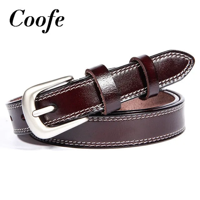 Cow Genuine Leather Pin Buckle Belt