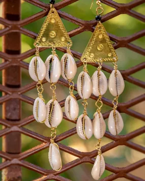 Cowrie shell chandelier earrings