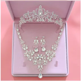 Crystal Bridal Jewelry Sets Tiara Crown Earring Necklace