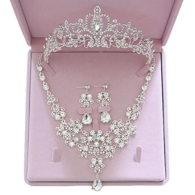 Crystal Bridal Jewelry Sets Tiara Crown Earring Necklace