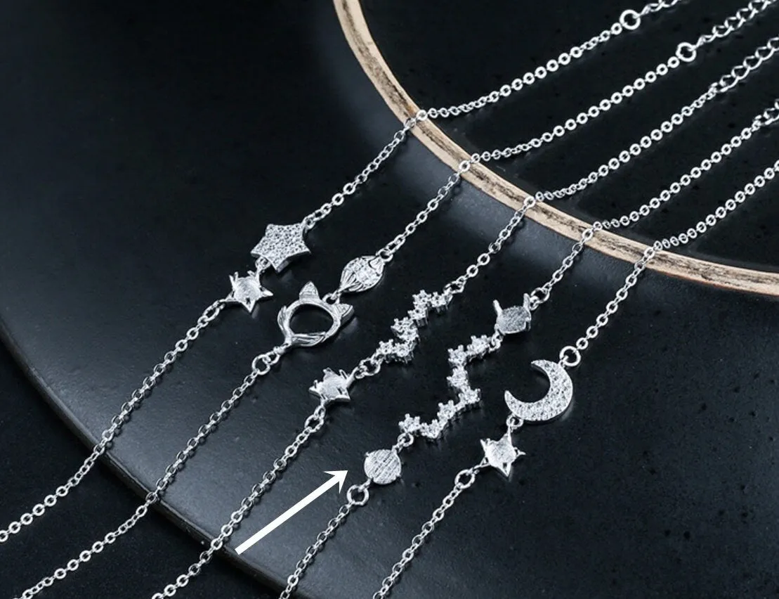 Crystals Chain Plate Bracelet Setting Tray Bulk Sterling Silver Fine 925 5x5mm For Two Stones Four Prongs Adjustable DIY Jewelry Wholesale