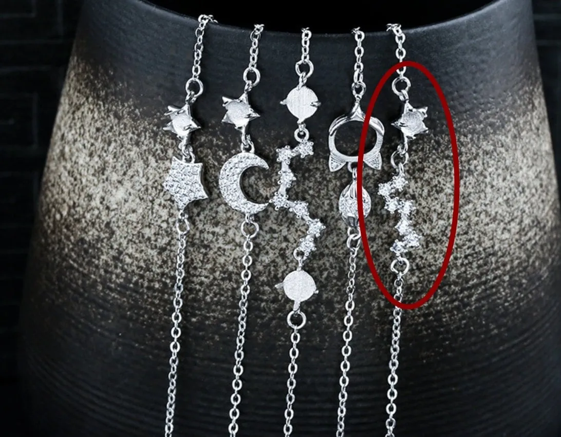 Crystals Chain Star Bracelet Setting Tray Bulk Sterling Silver Fine 925 4x4mm For One Stone Five Prongs Adjustable DIY Jewelry Wholesale