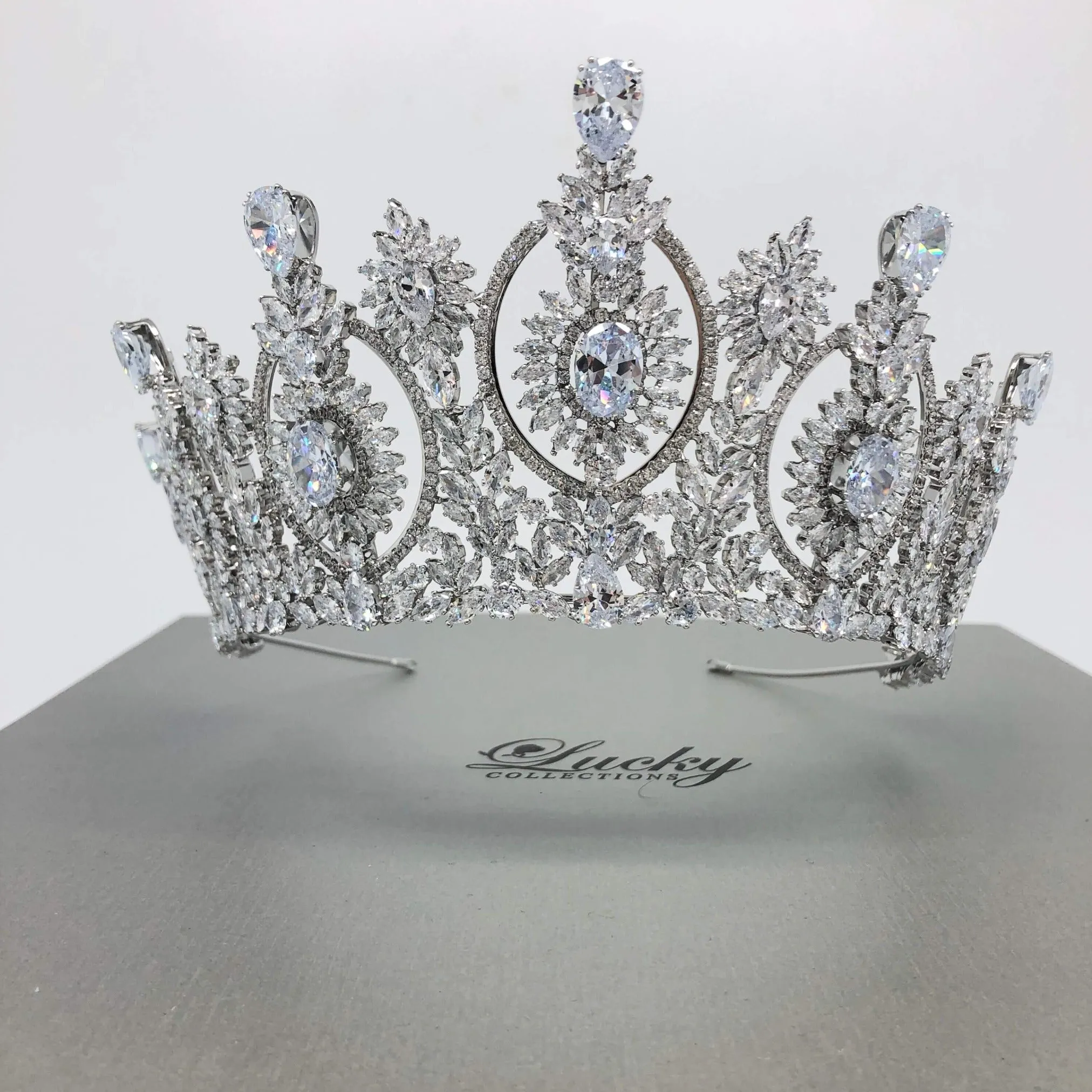 Cubic Zirconia Bridal Tall Tiara, Quinceanera corona, Quince Crown