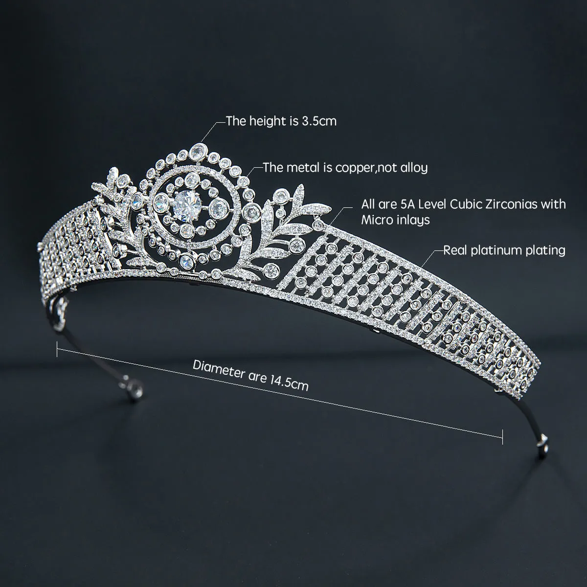 Cubic Zirconia Leaves Royal Tiara Wedding,Crystal Tiaras for Bride Party Jewelry H10357