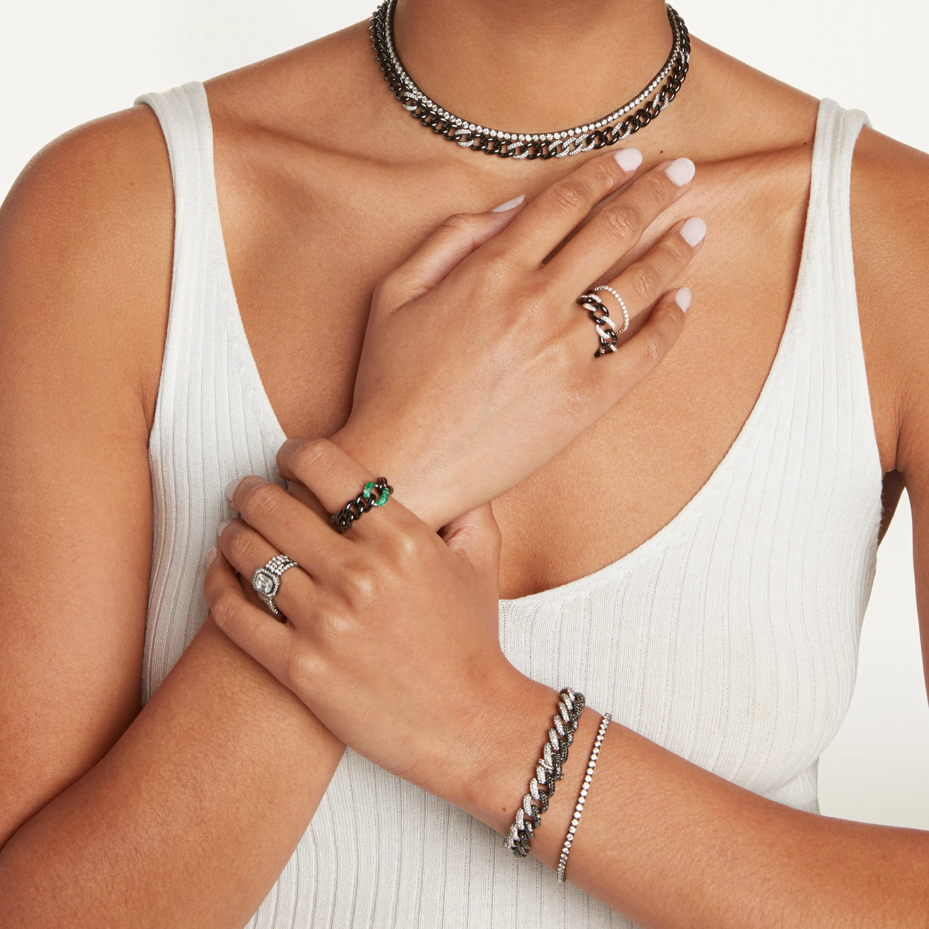 DIAMOND TWO-TONE MEDIUM PAVE LINK BRACELET