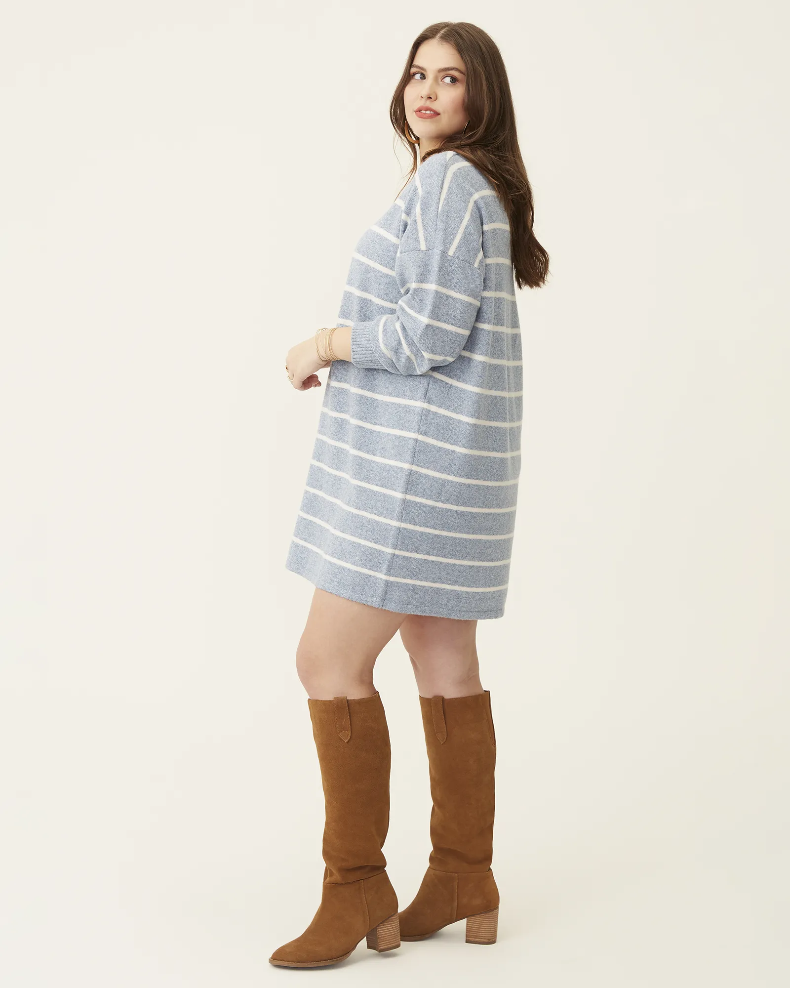 Dorcas Long Sleeve V-Neck Dress | Light Blue / Ivory