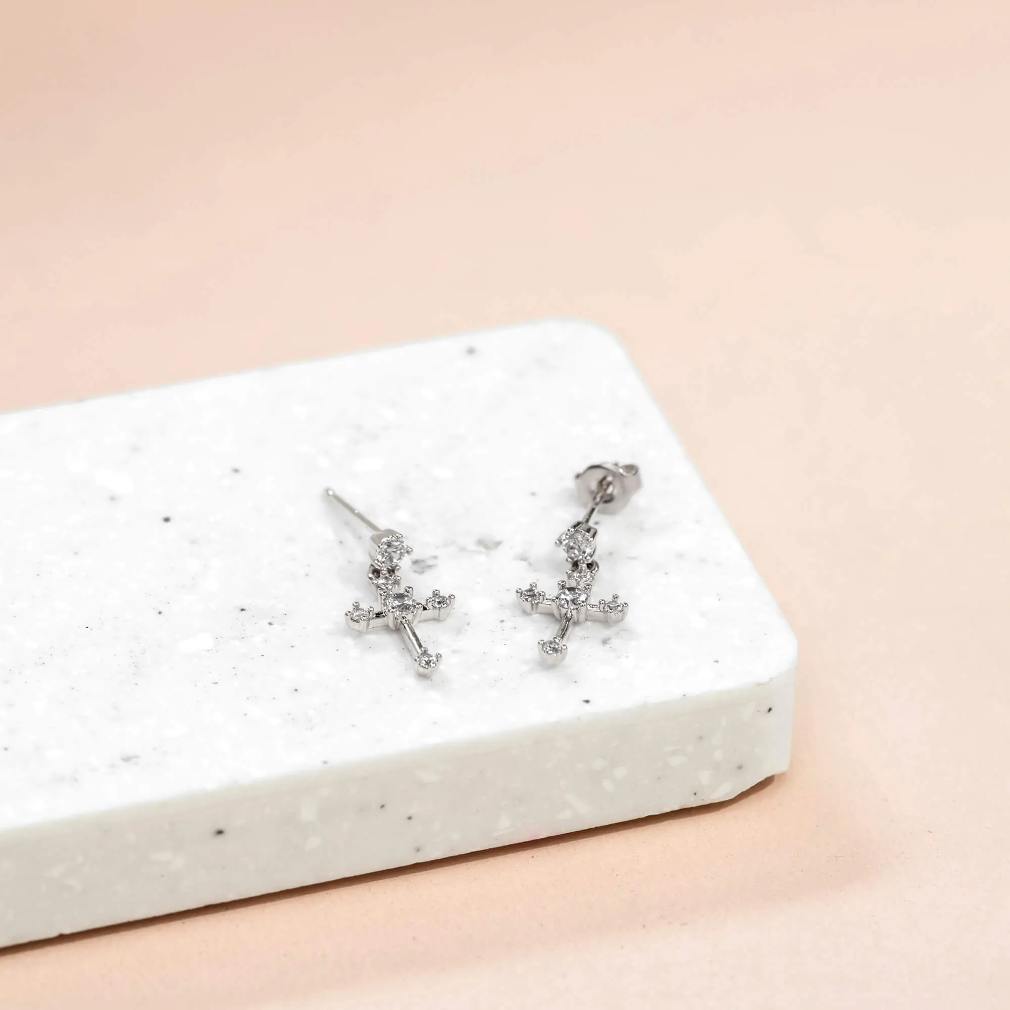 Drop Earring Diamante Cross