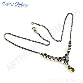 Elegant Pink Amethyst Garnet Silver Necklace - Fashionable CZ Gemstone Jewelry