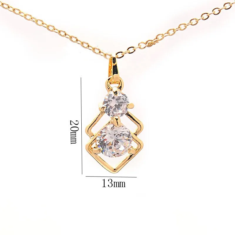 Elegant Wedding Crystal African Jewelry Sets for Women Gold Color Double Layer Square Pendant Necklace Earrings