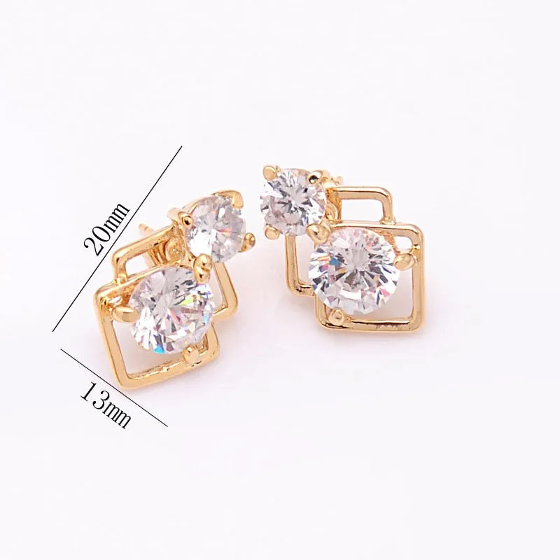 Elegant Wedding Crystal African Jewelry Sets for Women Gold Color Double Layer Square Pendant Necklace Earrings
