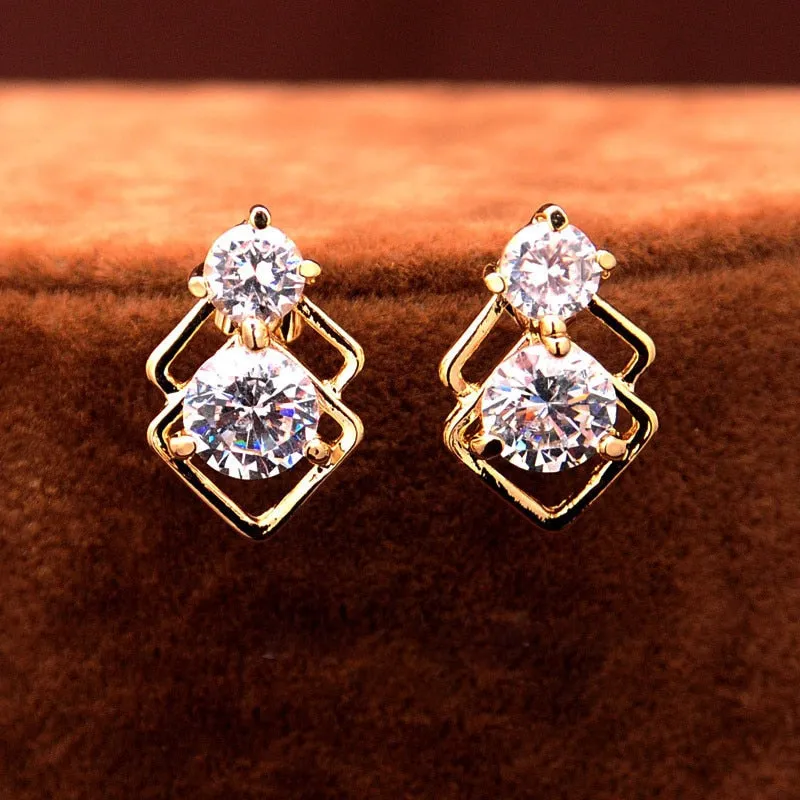 Elegant Wedding Crystal African Jewelry Sets for Women Gold Color Double Layer Square Pendant Necklace Earrings