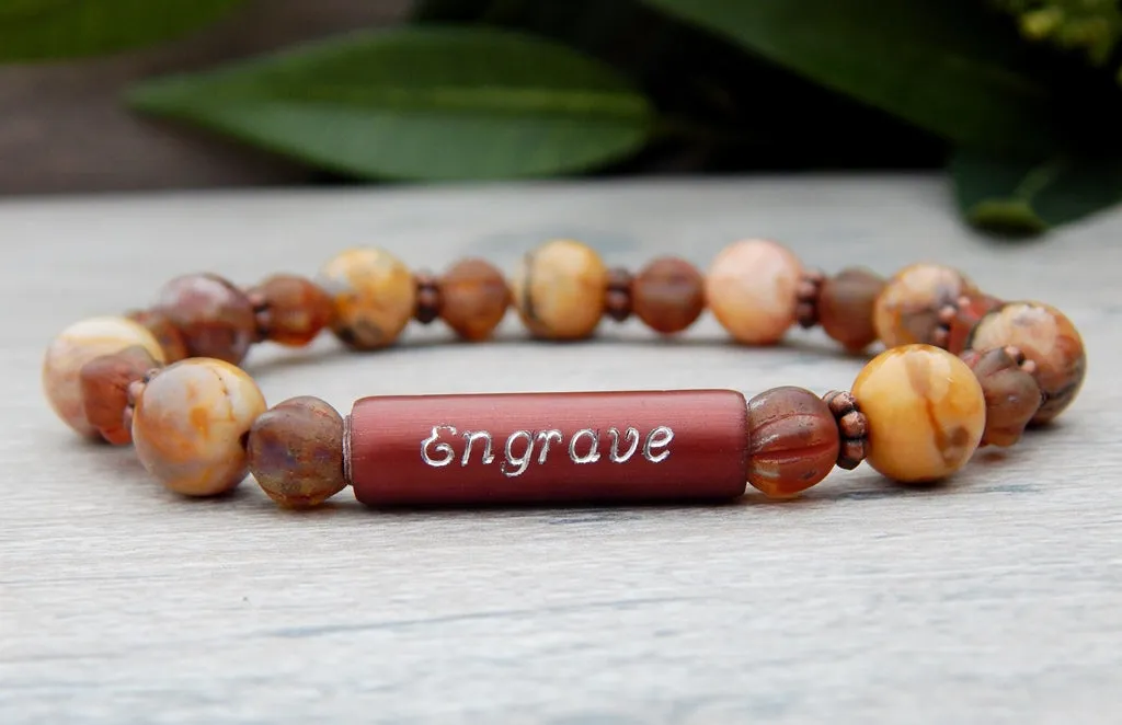 Engraved Bracelet - Beaded Morroco Agate Bracelet