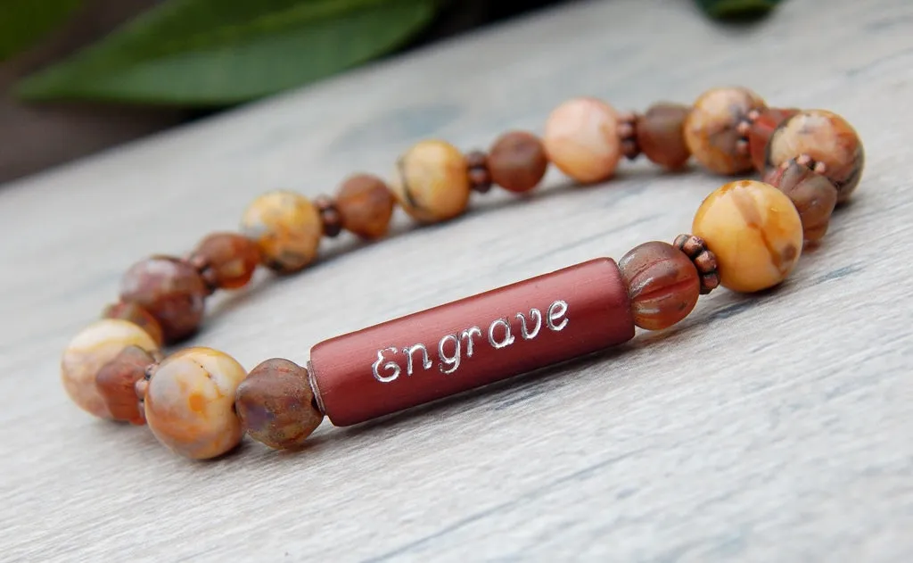 Engraved Bracelet - Beaded Morroco Agate Bracelet