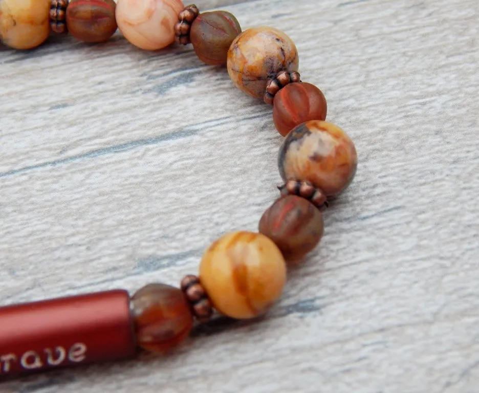 Engraved Bracelet - Beaded Morroco Agate Bracelet