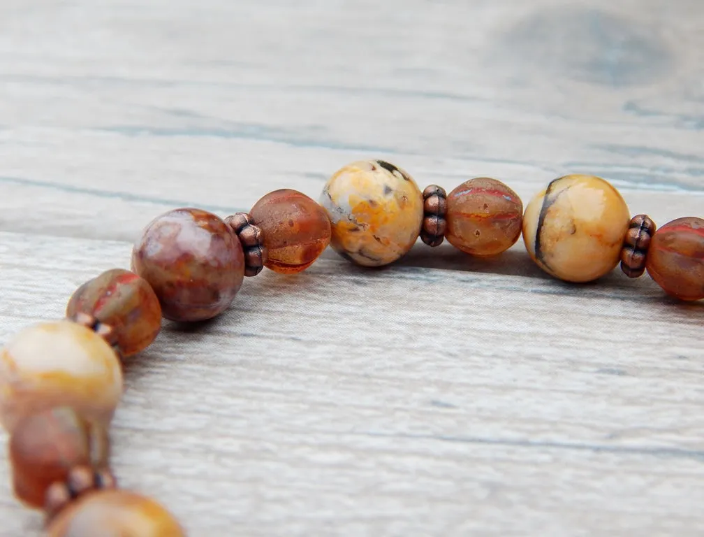 Engraved Bracelet - Beaded Morroco Agate Bracelet