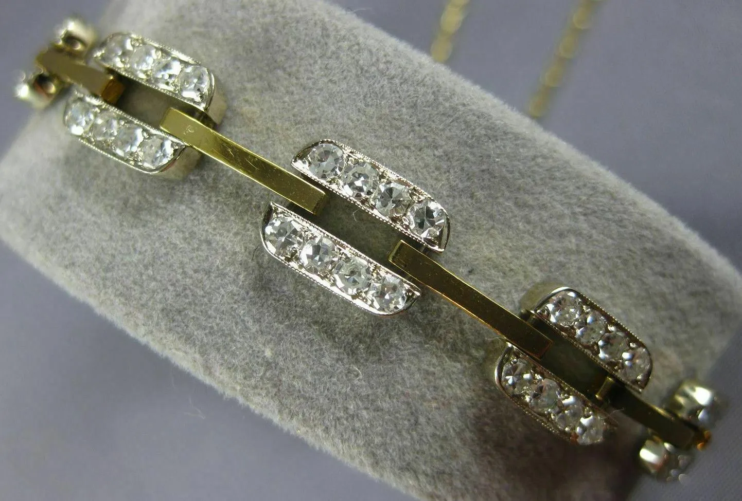 ESTATE 2.0CT DIAMOND 14KT TWO TONE GOLD 3D RECTANGULAR FILIGREE TENNIS BRACELET