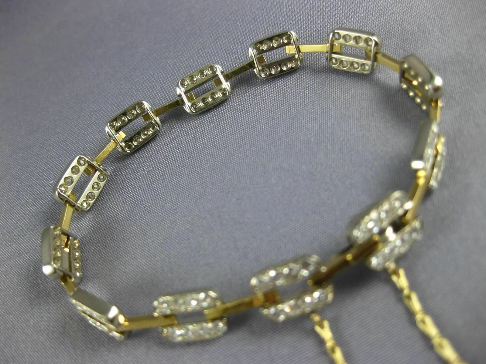 ESTATE 2.0CT DIAMOND 14KT TWO TONE GOLD 3D RECTANGULAR FILIGREE TENNIS BRACELET