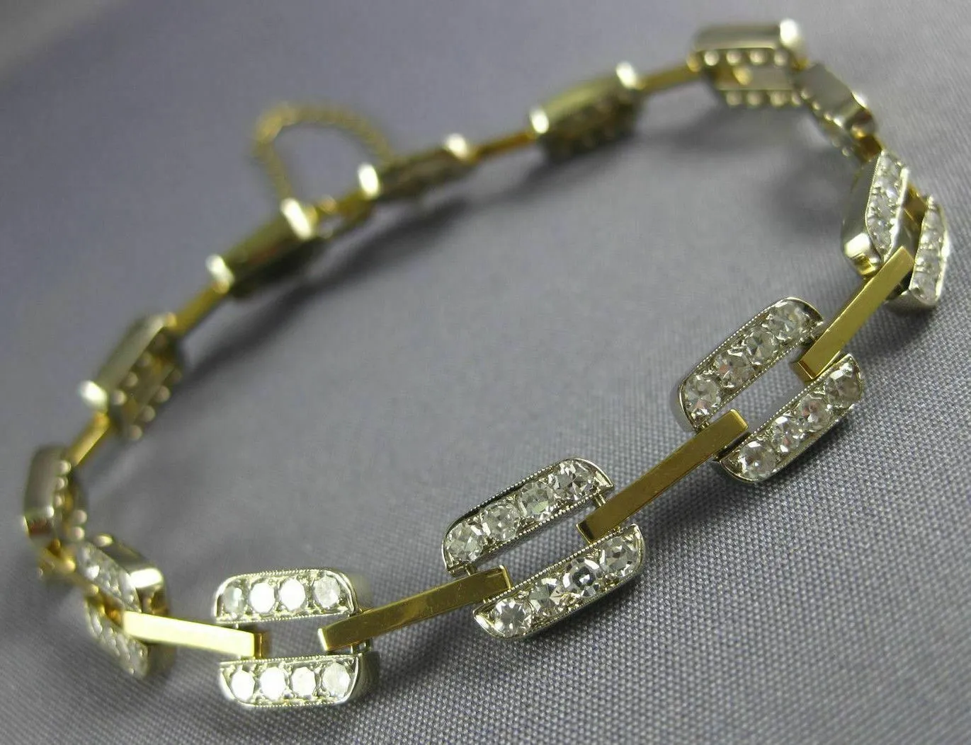 ESTATE 2.0CT DIAMOND 14KT TWO TONE GOLD 3D RECTANGULAR FILIGREE TENNIS BRACELET