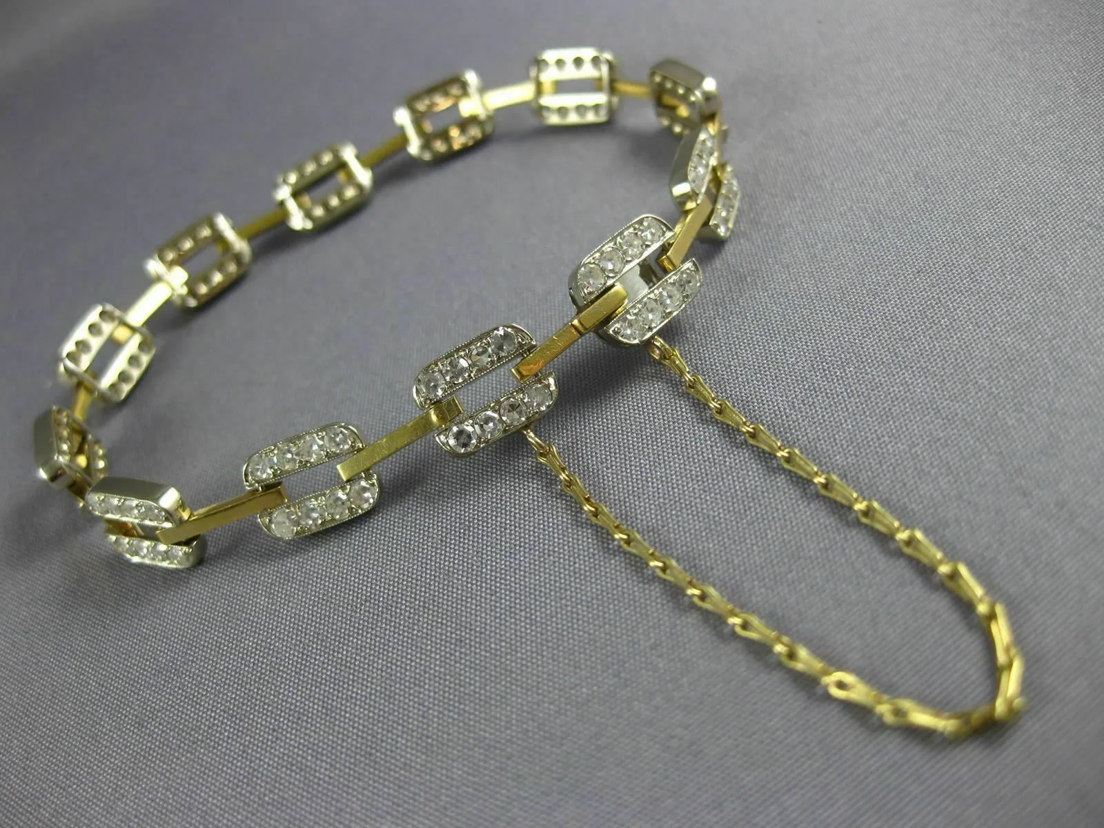 ESTATE 2.0CT DIAMOND 14KT TWO TONE GOLD 3D RECTANGULAR FILIGREE TENNIS BRACELET