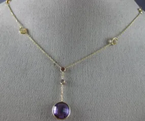 ESTATE 6.0CT AAA MULTI GEM 14KT YELLOW GOLD 3D BY THE YARD LARIAT FUN NECKLACE