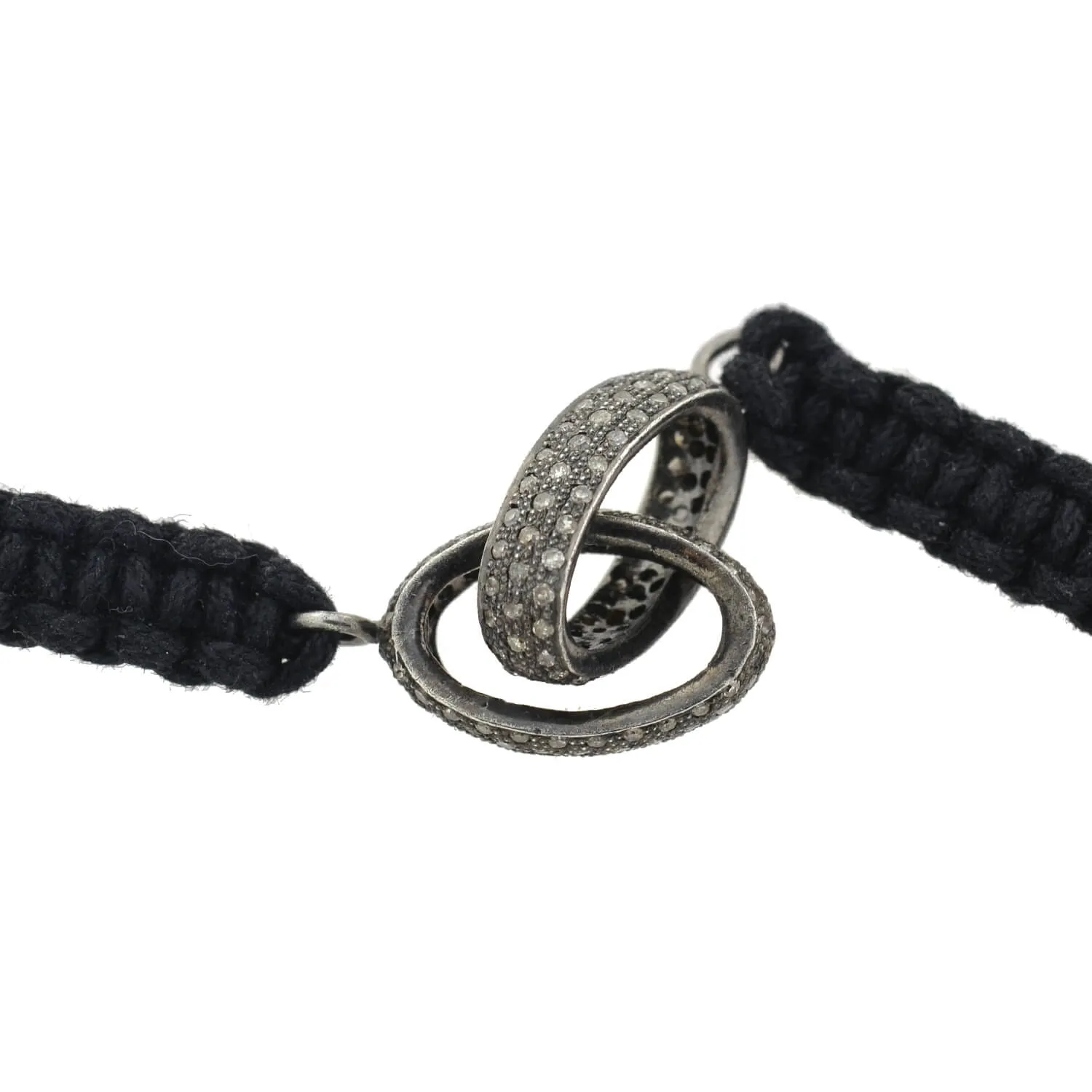 Estate Sterling Diamond Interlocking Link   Macramé Cord Bracelet