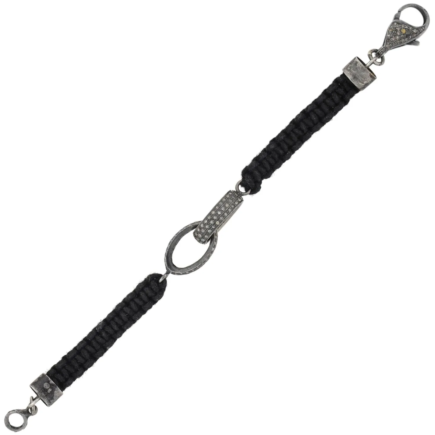 Estate Sterling Diamond Interlocking Link   Macramé Cord Bracelet