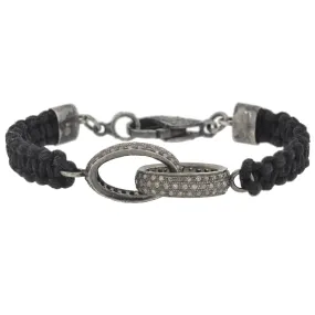 Estate Sterling Diamond Interlocking Link   Macramé Cord Bracelet