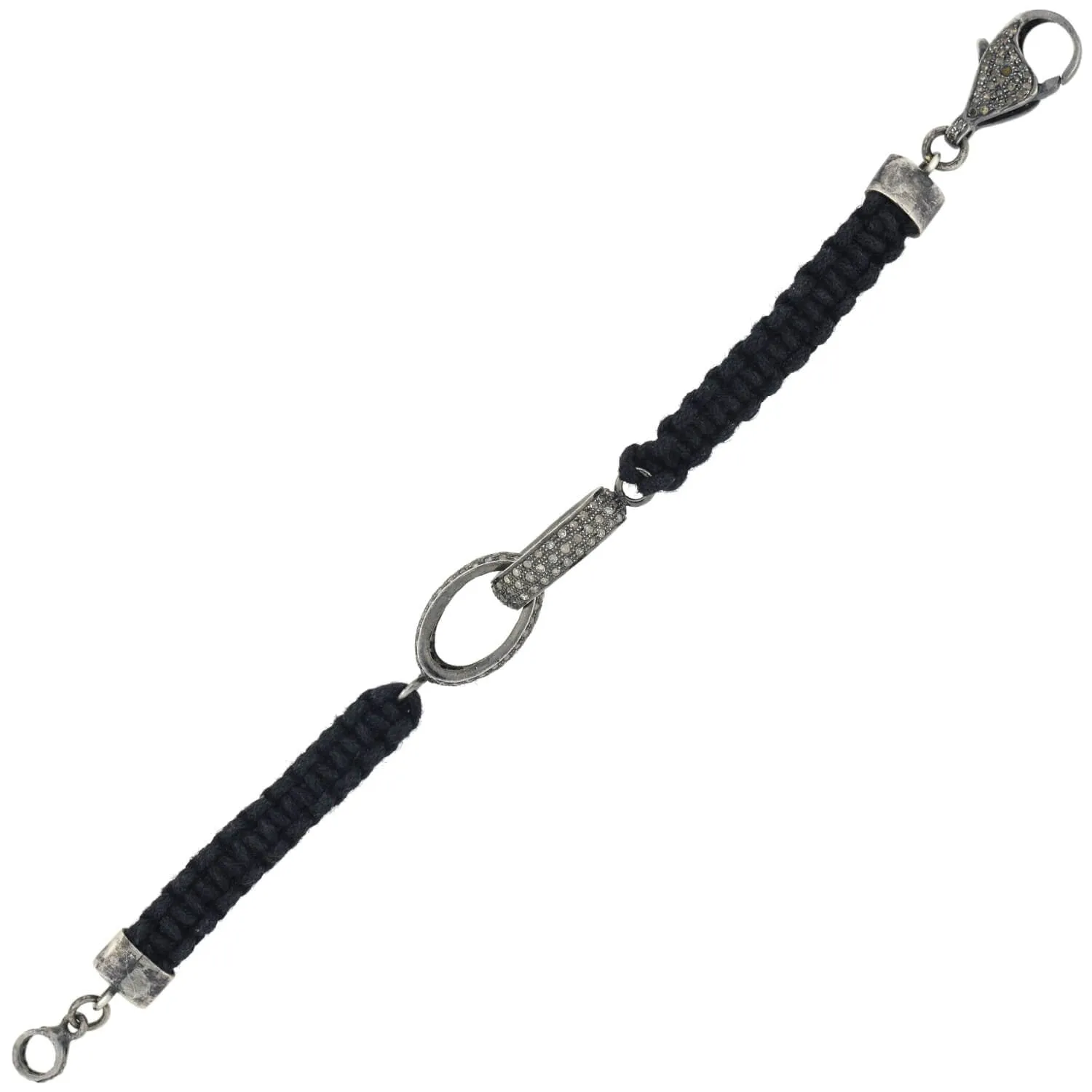 Estate Sterling Diamond Interlocking Link   Macramé Cord Bracelet