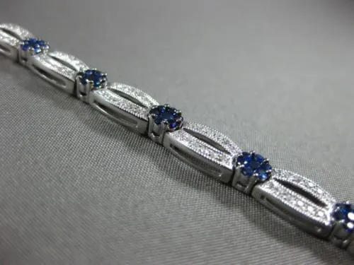 ESTATE WIDE 3.24CT DIAMOND & SAPPHIRE 14KT WHITE GOLD 3D FLOWER TENNIS BRACELET