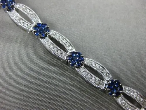 ESTATE WIDE 3.24CT DIAMOND & SAPPHIRE 14KT WHITE GOLD 3D FLOWER TENNIS BRACELET