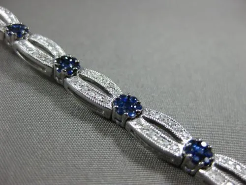 ESTATE WIDE 3.24CT DIAMOND & SAPPHIRE 14KT WHITE GOLD 3D FLOWER TENNIS BRACELET