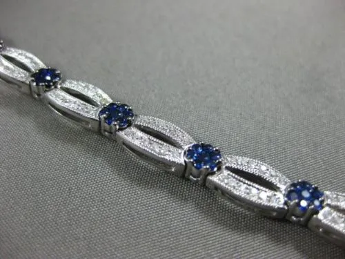 ESTATE WIDE 3.24CT DIAMOND & SAPPHIRE 14KT WHITE GOLD 3D FLOWER TENNIS BRACELET