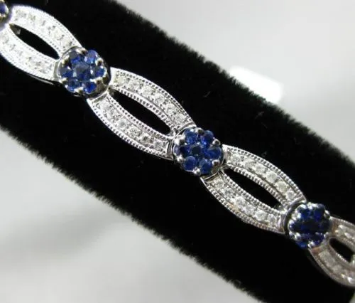 ESTATE WIDE 3.24CT DIAMOND & SAPPHIRE 14KT WHITE GOLD 3D FLOWER TENNIS BRACELET