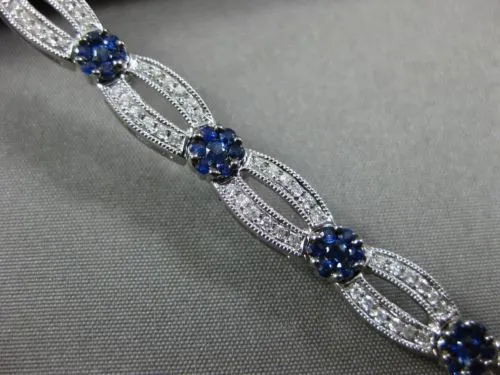 ESTATE WIDE 3.24CT DIAMOND & SAPPHIRE 14KT WHITE GOLD 3D FLOWER TENNIS BRACELET