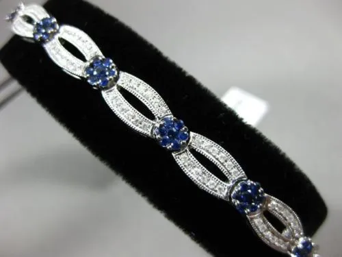 ESTATE WIDE 3.24CT DIAMOND & SAPPHIRE 14KT WHITE GOLD 3D FLOWER TENNIS BRACELET