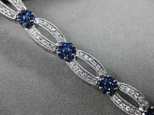 ESTATE WIDE 3.24CT DIAMOND & SAPPHIRE 14KT WHITE GOLD 3D FLOWER TENNIS BRACELET
