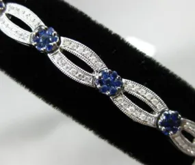 ESTATE WIDE 3.24CT DIAMOND & SAPPHIRE 14KT WHITE GOLD 3D FLOWER TENNIS BRACELET