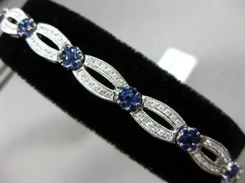 ESTATE WIDE 3.24CT DIAMOND & SAPPHIRE 14KT WHITE GOLD 3D FLOWER TENNIS BRACELET